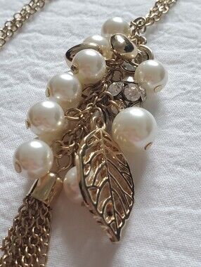 Longline Gold-Tone Pearl Cluster Pendant Tassel Necklace